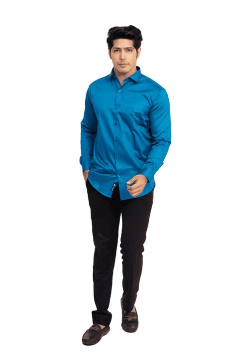 Plain Shirts for Men - Cerulean Blue Solid Giza Formal Shirt – Indian ...