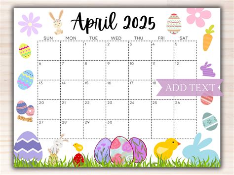 Editable april 2025 calendar printable calendar 2025 beautiful easter ...