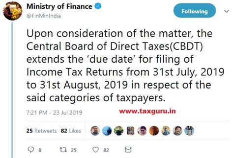 CBDT extends ITR due date to 31st August 2019