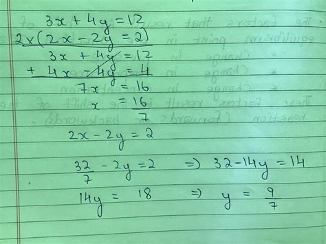 3x+4y=12 and 2x-2y=2 elimination - Brainly.in