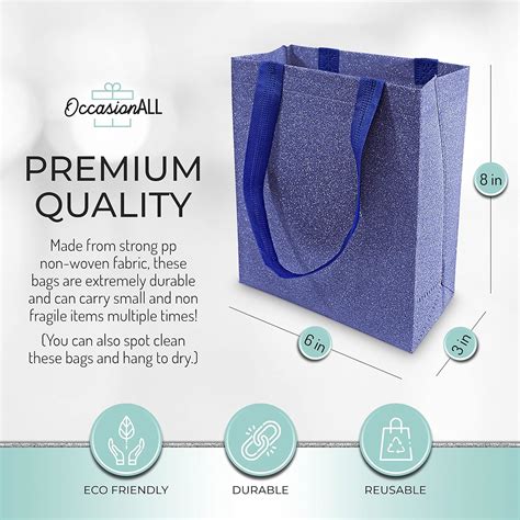 Buy Blue Gift Bags - Reusable Gift Bag Tote with Handles, Glitter ...