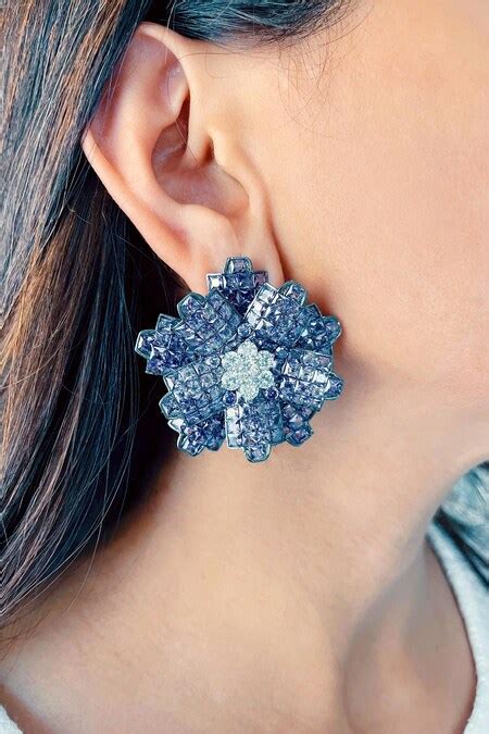 Buy Purple Stones Floret Carved Stud Earrings by PRERTO Online at Aza ...