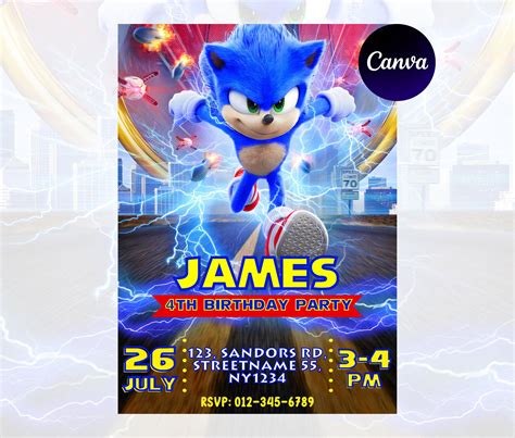 Sonic party invitation sonic the hedgehog birthday invitations sonic ...