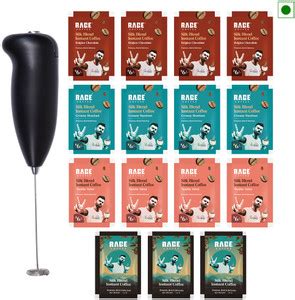 RAGE Silk Blend Assorted Sachets (Pack of 15) + Frother Instant Coffee ...