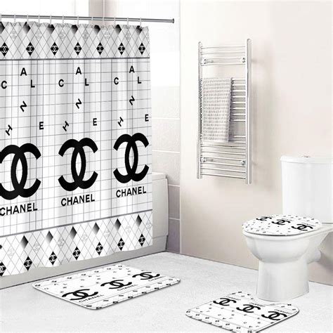 Chanel Shower Curtain White And Black Luxury Bath Mat Sets Shower ...
