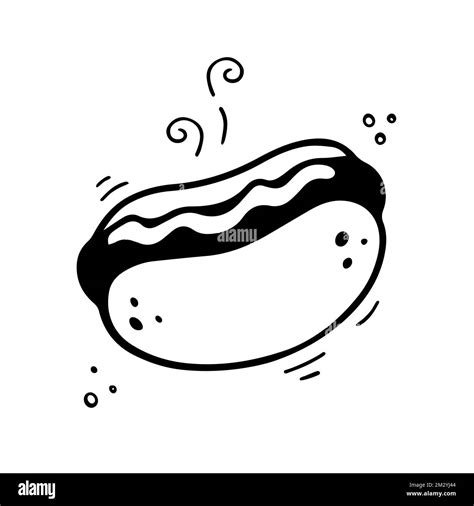 Hand drawn hot dog. Fast food illustration in doodle style. Sketch of ...