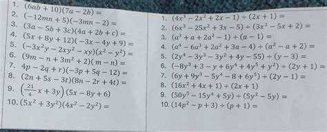 Resuelto:(6ab+10)(7a-2b)= 2. (-12mn+5)(-3mn-2)= 1. (4x^3-2x^2+2x-1 ...