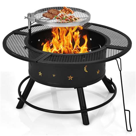 Buy Giantex 2-in-1 Fire Pit with Cooking Grate, 32 Inch Charcoal & Wood ...