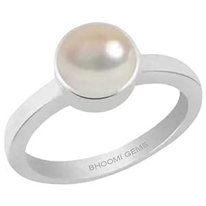 Buy Manoj Ornaments 92.5 Sterling Silver Certified Pearl (Moti) Ring ...