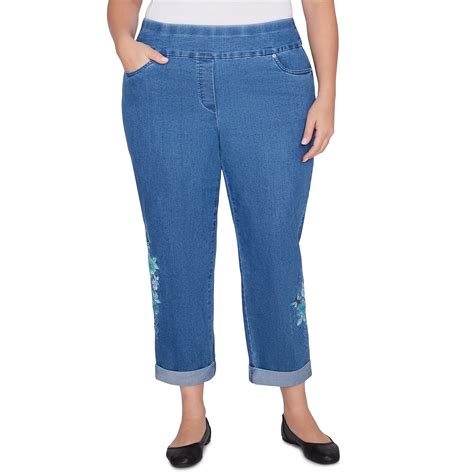 Alfred Dunner Womens Plus-Size Embroidered Super Stretch Denim Ankle ...