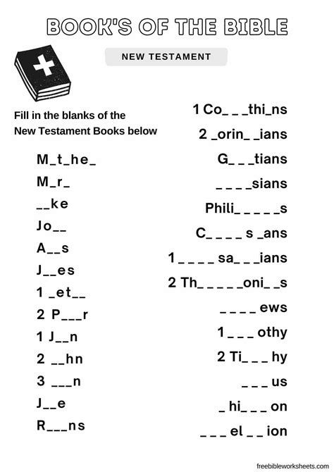 Books of the Bible New Testament Fill in the Blank - Free Bible Worksheets