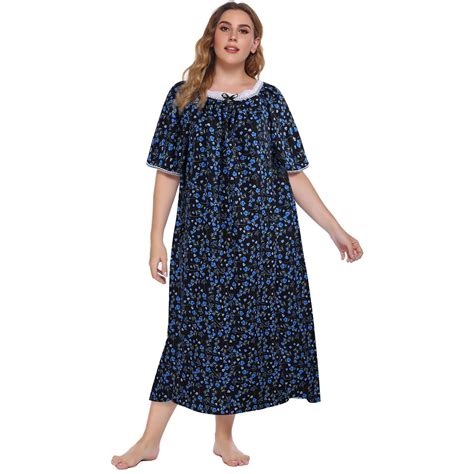 WBQ Women's Plus Size Nightgown Short Sleeve House Dress Vintage Lace ...