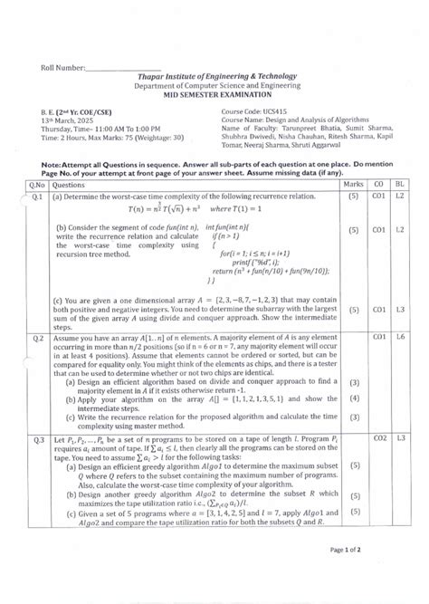 UCS415 Mid Sem Exam Notes - Design & Analysis of Algorithms - Studocu