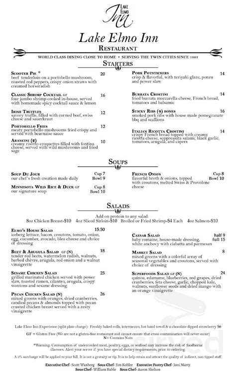 Menu for Lake Elmo Inn in Lake Elmo, MN | Sirved