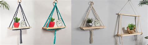 Homesake Macrame Wall Hanging Shelf Woven Home Decor Wood Floating ...