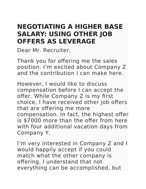 Free Printable Salary Negotiation Letter Templates [After Job Offer] Example