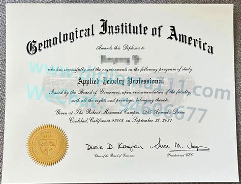 美国GIA宝石学院文凭证书|GIA珠宝鉴定师证书|应用珠宝家文凭模板
