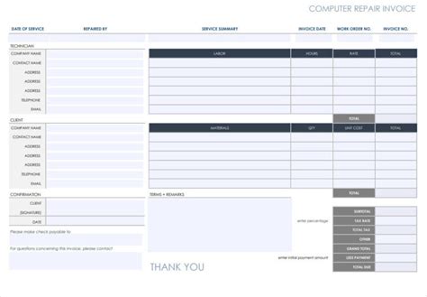Computer Repair Invoice Template 的图像结果