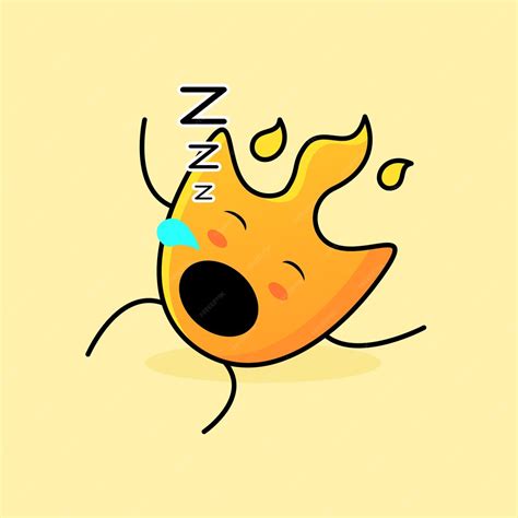 Cute fire cartoon with sleep expression and lie down. suitable for ...