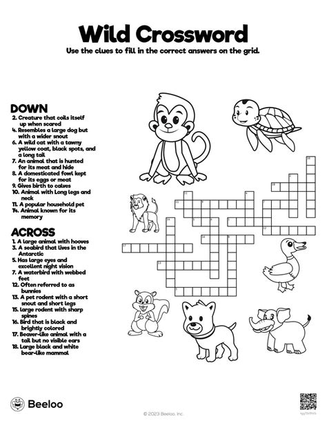 Wild Crossword • Beeloo Printable Crafts and Activities for Kids