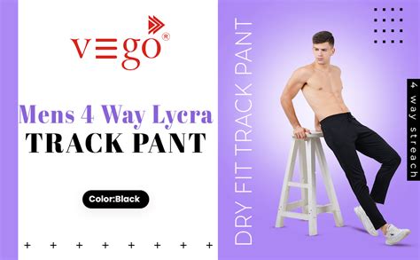 VEGO 4 Way Lycra Track Pant for Mens, Dry Fit Track Pant for Men Black ...