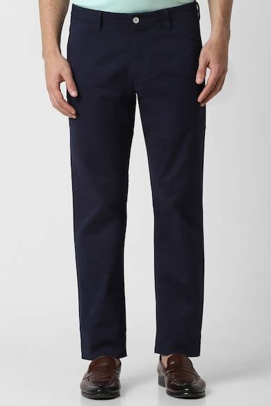 Buy Men Navy Solid Slim Fit Trousers Online - 39623493 | Van Heusen