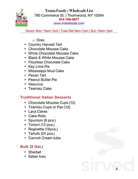 Trotta's House of Pasta Inc menu in Thornwood, New York, USA