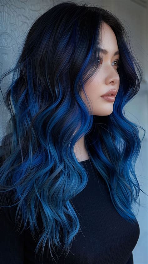24 Ethereal Blue Black Hair Concepts | Blue ombre hair, Long hair styles, Blue hair highlights
