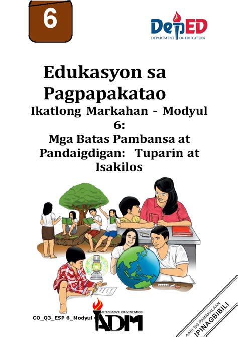 ESP6-Q3 - Modyul 6: Mga Batas Pambansa at Pandaigdigan - Studocu