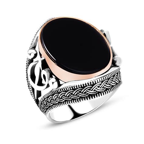 925 Sterling Silver Ring for Men with Onyx Stone and Arabic Alphabet ...
