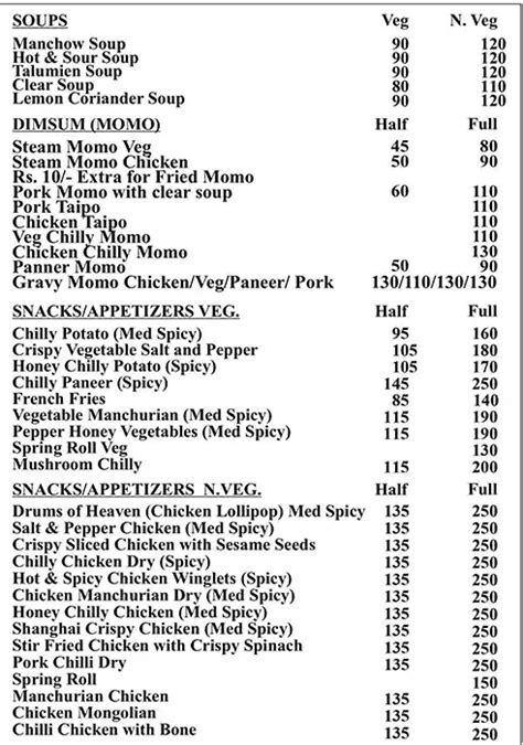 Menu at Sayyam, New Delhi