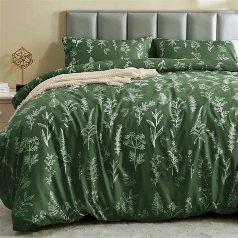 Amazon.com: MUXHOMO Duvet Cover Full Size, Reversible Floral Dark Green ...