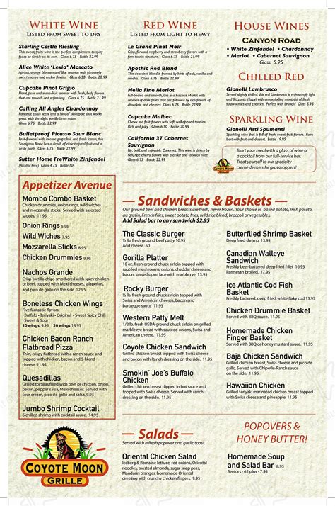 Menu at Coyote Moon Grille restaurant, St. Cloud