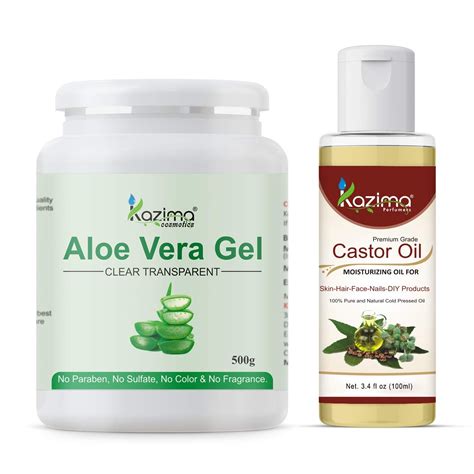Buy Pure KAZIMA Aloe Vera Gel & Castor Oil Combo for Skin & Hair Care ...