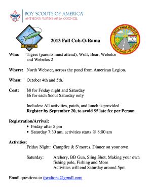 Fillable Online storage awac 2013 Fall Cub-O-Rama Flyer - Anthony Wayne ...