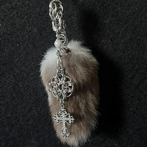 Real rabbits tail!! Chainmail and cross details,... - Depop