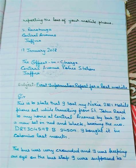 write a letter to the police inspector -in -charge of your local police ...