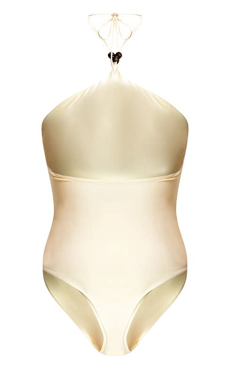Buttercream Belt Detail Halter Neck Swimsuit | Swimwear | PLT
