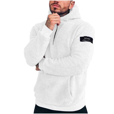 Ecqkame Mens Sherpa Hoodies Fuzzy Velvet Long Sleeve Pullover ...