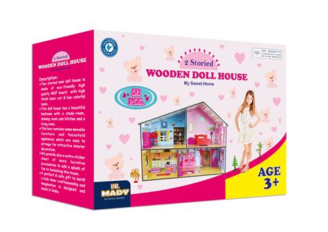 Mini Doll House for Kids - Wooden Dolls play set with Furniture