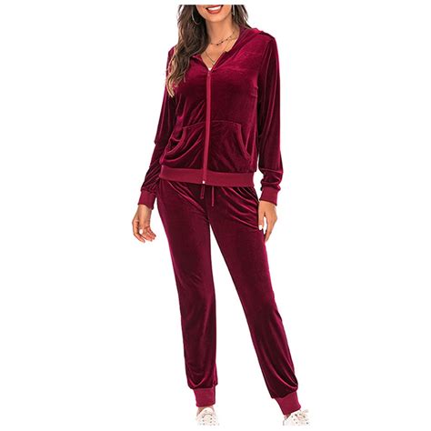 JGGSPWM Womens Casual Velour Tracksuit Set Velvet Full Zip Hoodie Long ...
