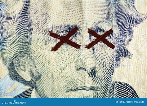 Closeup Shot of the Andrew Jackson, on the Dollar Bill with X Painted ...