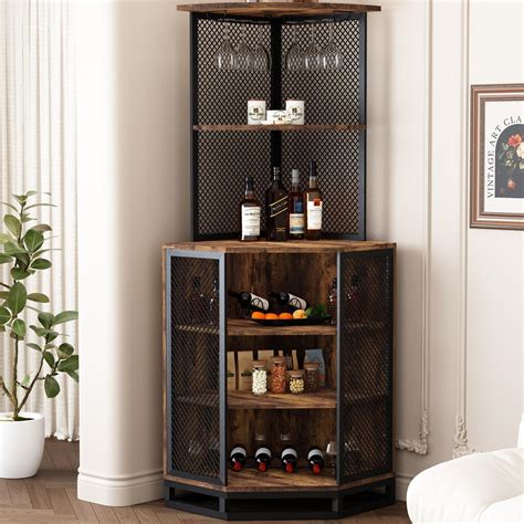 Amazon.com: JKsmart Corner Bar Cabinet with LED Lights, 5-Tier ...