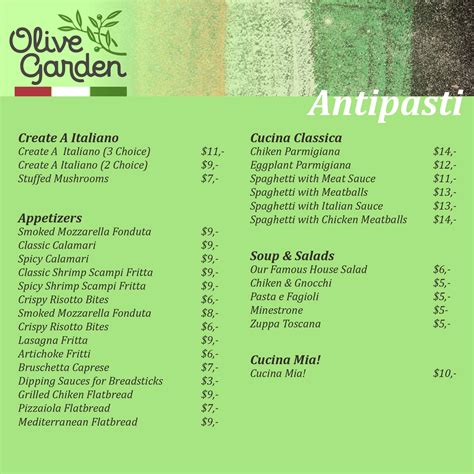 Olive Garden Menu Printable - Printable Free Templates