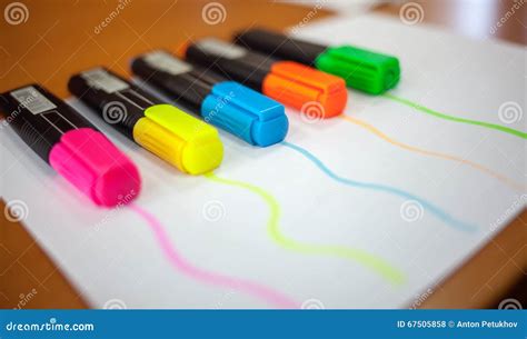 Colored markers on paper. stock photo. Image of line - 67505858