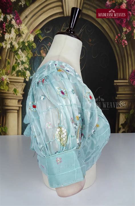 ReadyMade Organza Puff Sleeve With Lining Blouse - Sky Blue – Madrassi ...
