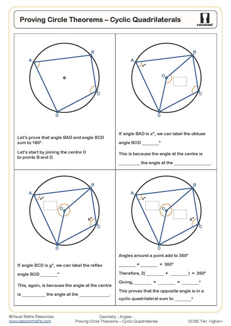 Proving Circle Theorems - Cyclic Quadrilaterals Worksheet | Fun ...