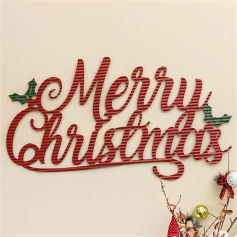 Amazon.com: Christmas Wall Sign Xmas Red Metal Wall Hanging Decorative ...