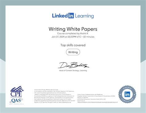 Certificate Of Completion Writing White Papers - Writing White Papers ...