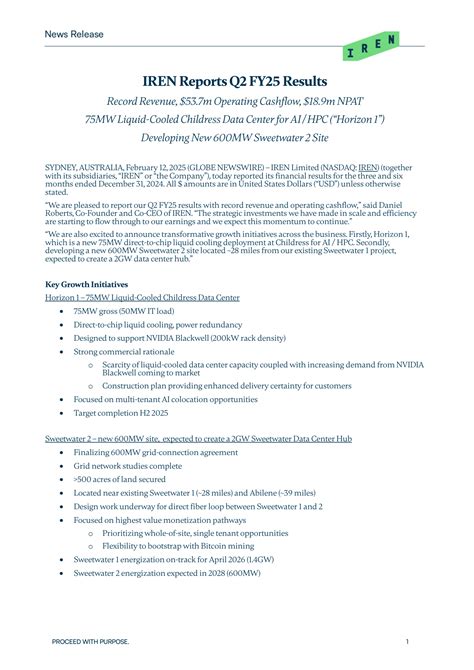 IREN Q2 2025 Earnings Report on 2/12/2025